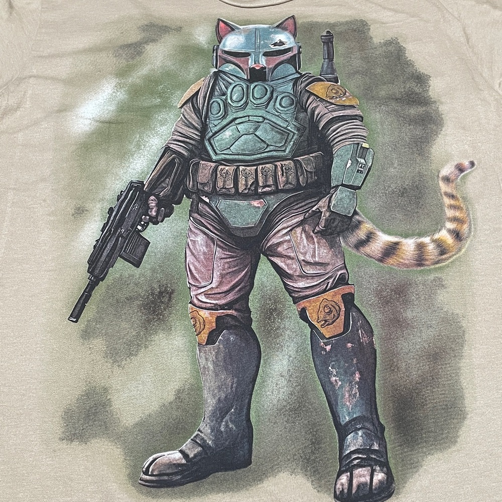 Cat Bounty Hunter T-Shirt in Tan and Green - Picture 4 of 6